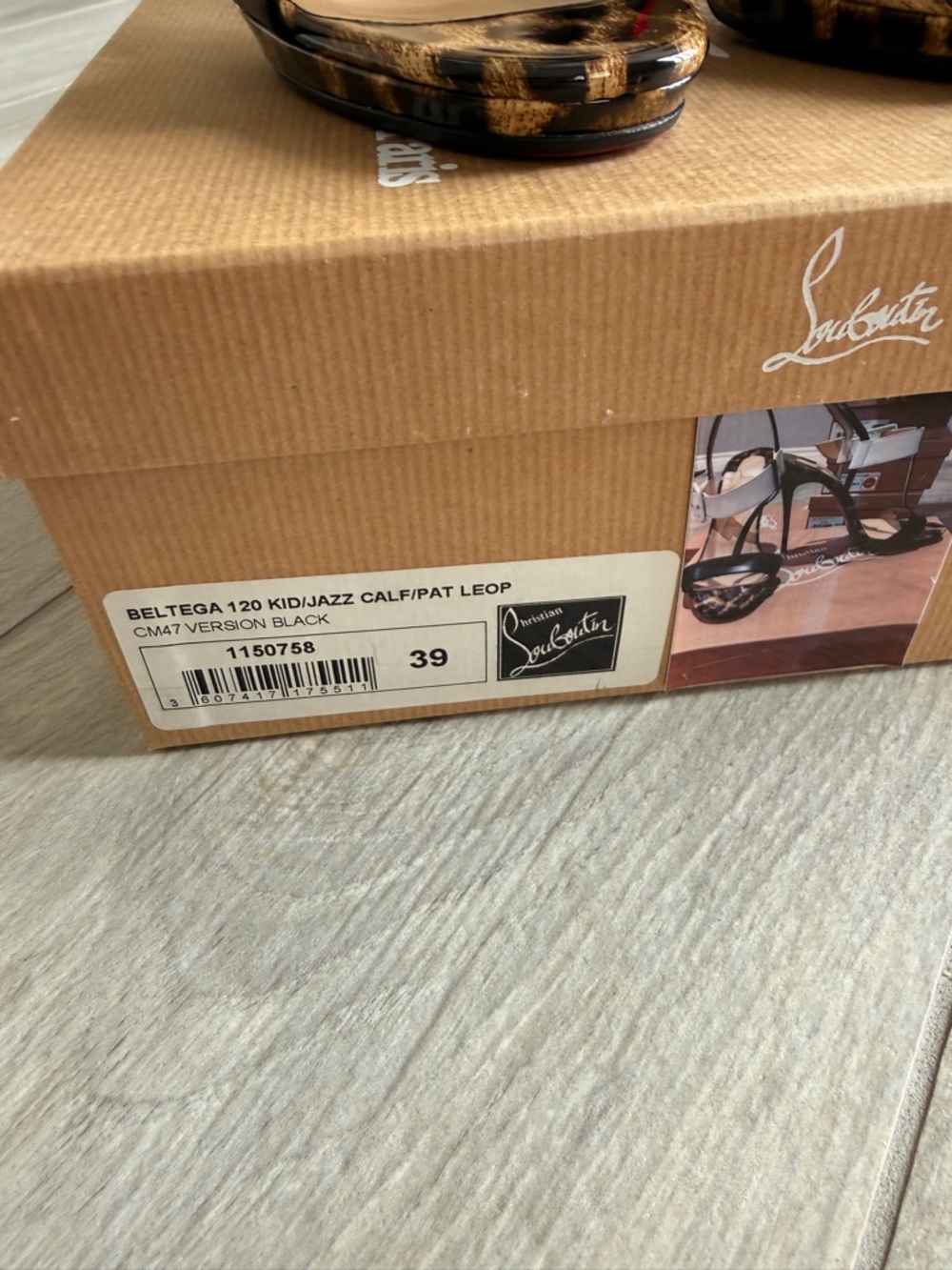 Christian Louboutin Leopard Print Stiletto Sandals with Black and Cream Straps - Picture 3 of 13